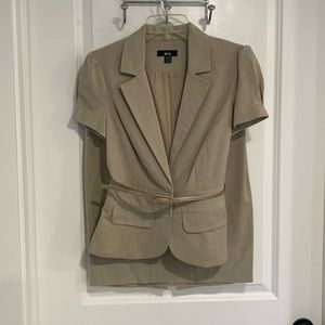 BCX short sleeve tan skirt suit